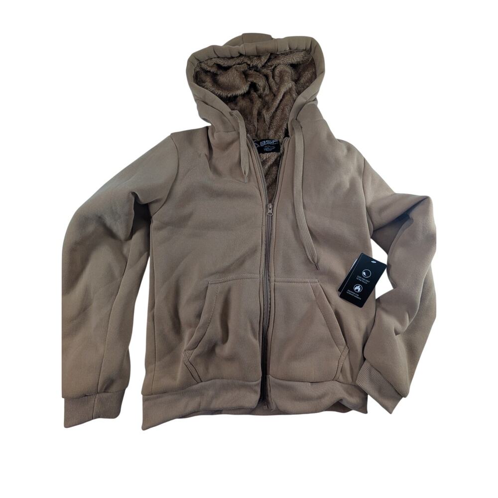 BSP Zip Front Women's Medium Cozy Soft Sherpa Lined Drawstring Hoodie Jacket